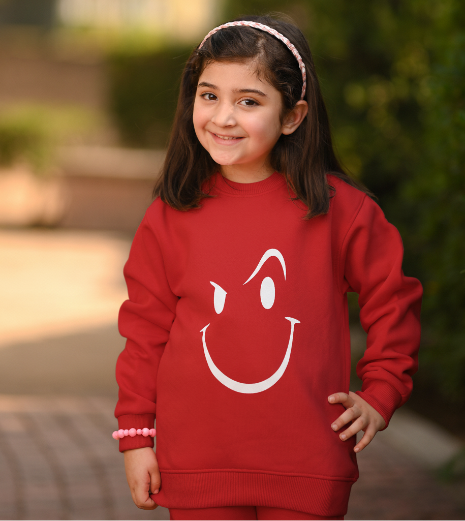 Red Fleece Tracksuit with White Wink Smile