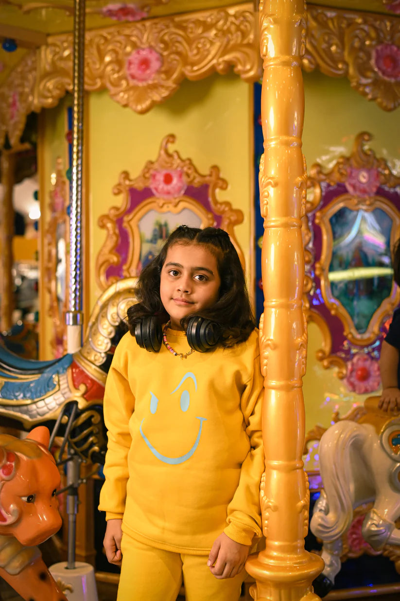 Sunny Vibe Girls' Yellow Fleece Tracksuit