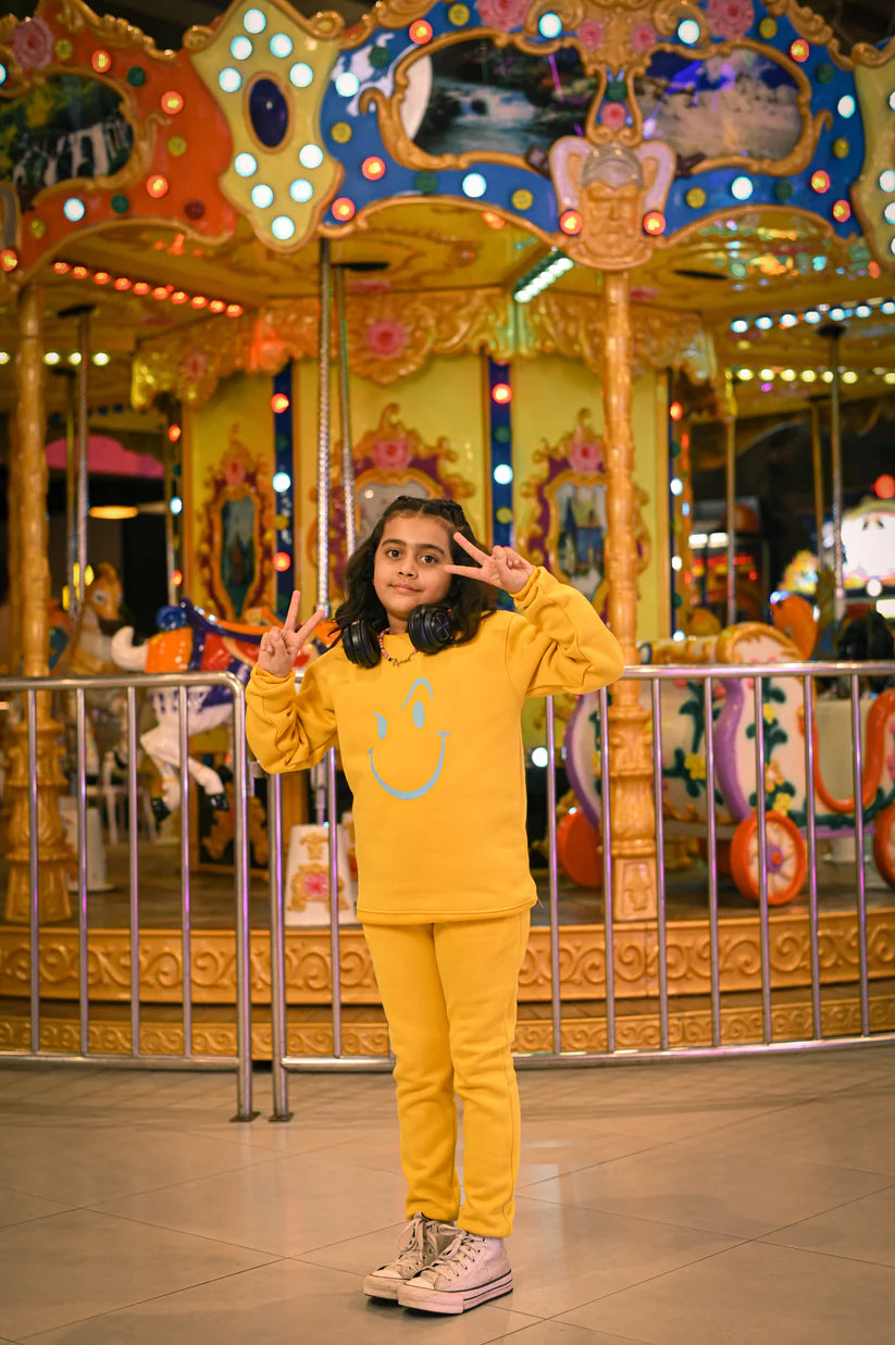Sunny Vibe Girls' Yellow Fleece Tracksuit