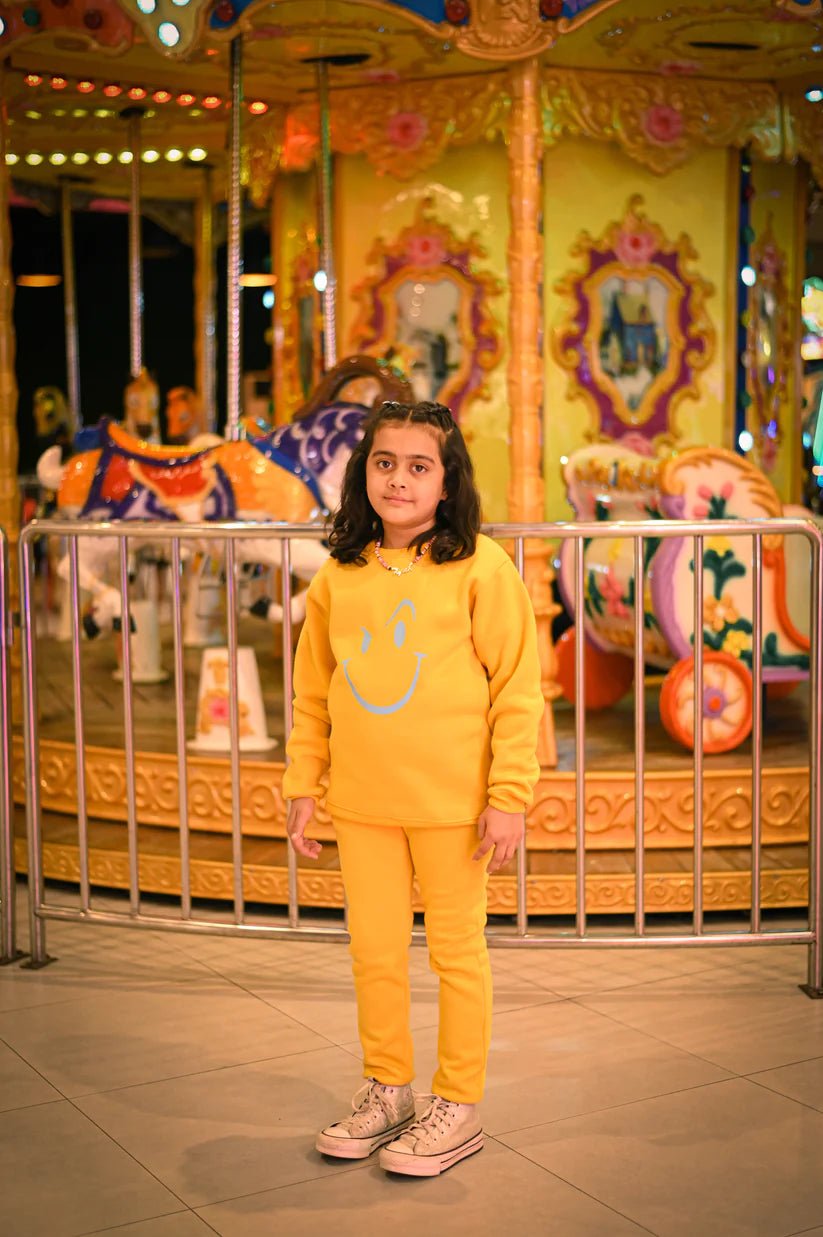 Sunny Vibe Girls' Yellow Fleece Tracksuit